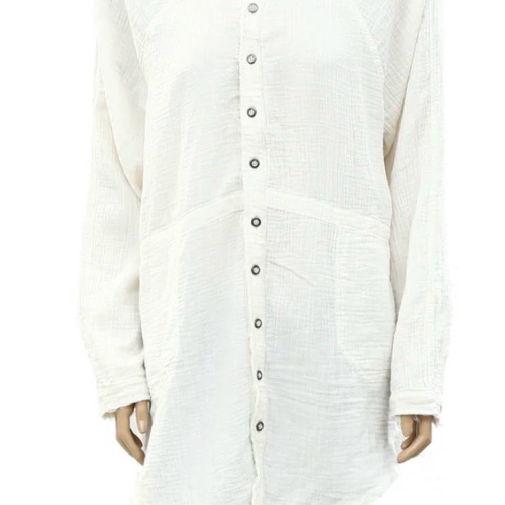 Free People White Button-Up Top